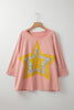 Rose Tan Floral Star Patched Exposed Seam Top