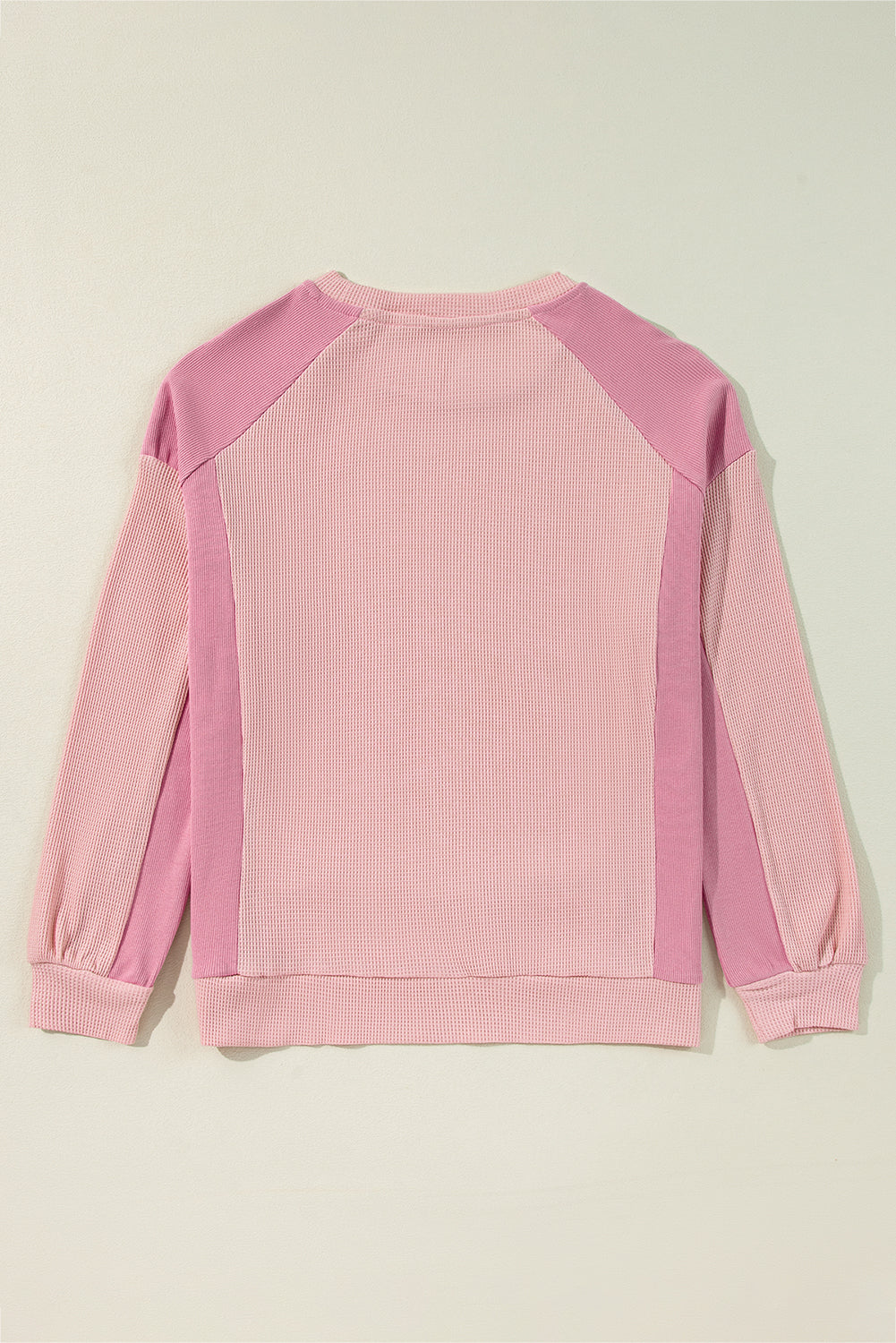 Apricot Pink Waffle and Ribbed Patchwork Sweatshirt