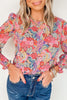 Yellow Floral Print Smocked Cuffs Long Sleeve Blouse