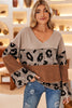 Leopard Colorblock Patchwork V-Neck Loose Sleeve Knit Top