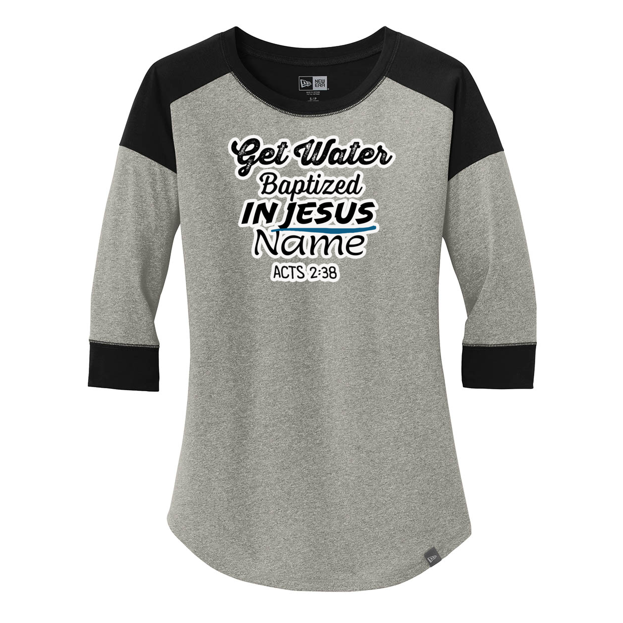 Water Baptize Acts 2:38 Ladies Heritage Blend 3/4-Sleeve Baseball Raglan Tee. LNEA104