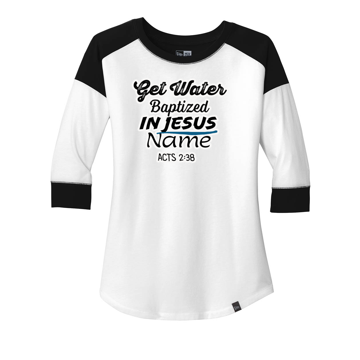 Water Baptize Acts 2:38 Ladies Heritage Blend 3/4-Sleeve Baseball Raglan Tee. LNEA104