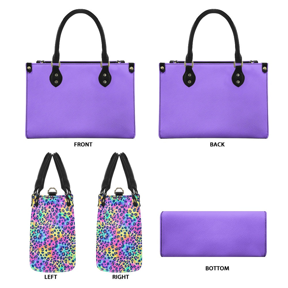 purple tie dye leopard print Women's PU leather twill handbag