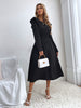 Ruched Ruffled Round Neck Long Sleeve Dress