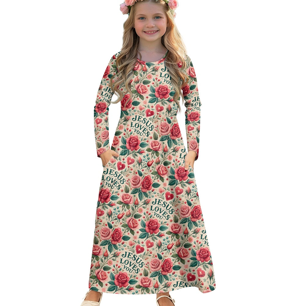 Children's Long Sleeve Modest  Dress