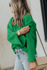 Dark Green Textured Knit Split Cuff Drop Shoulder Loose Sweater