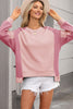 Apricot Pink Waffle and Ribbed Patchwork Sweatshirt