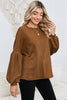 Brown Solid Color Textured Pullover Casual Long Sleeve Top