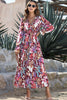 Violet V Neck Floral Print Empire Waist Maxi Dress