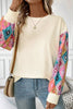 Apricot Geometric Printed Patchwork Long Sleeve Round Neck Top