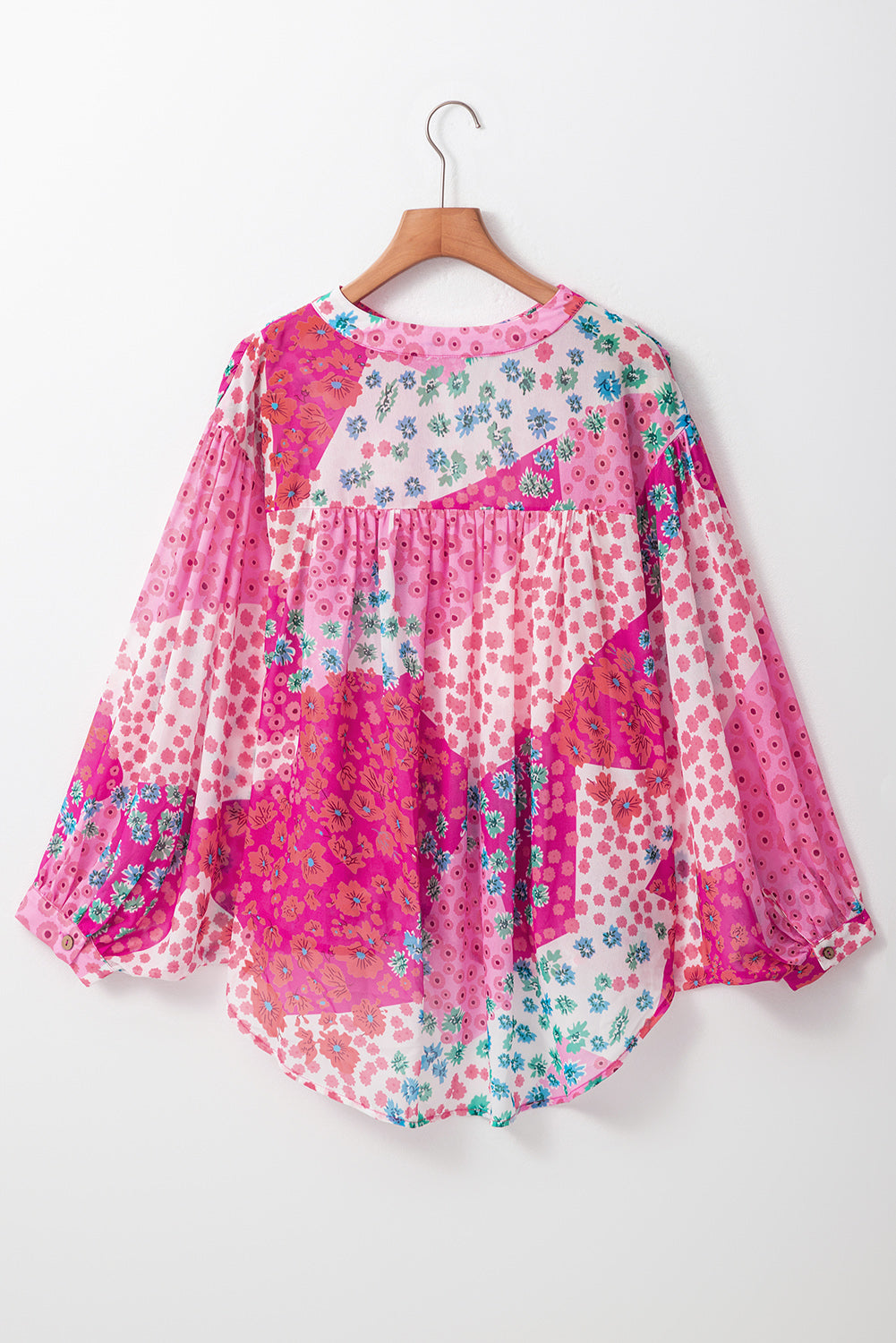 Rose Red Floral Print Dolman Sleeve Blouse