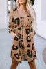 Leopard Print Button Front Bubble Sleeve Loose Knit Dress