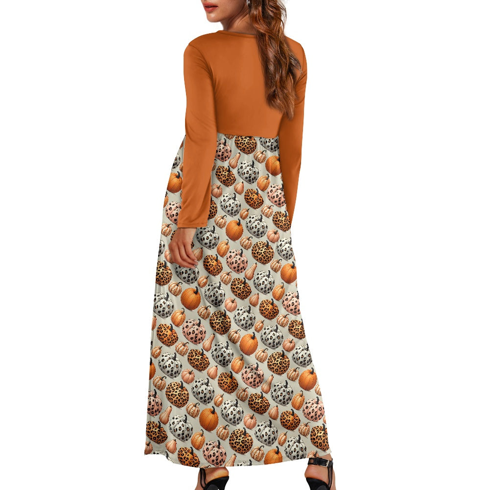 Pumpkin Ladies Long Sleeve Pocket Dress