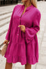 Rose Crinkled Tiered Split Neck Shirt Dress