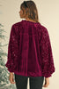 Evergreen Velvet Sequin Patchwork Sleeve Button Up Blouse