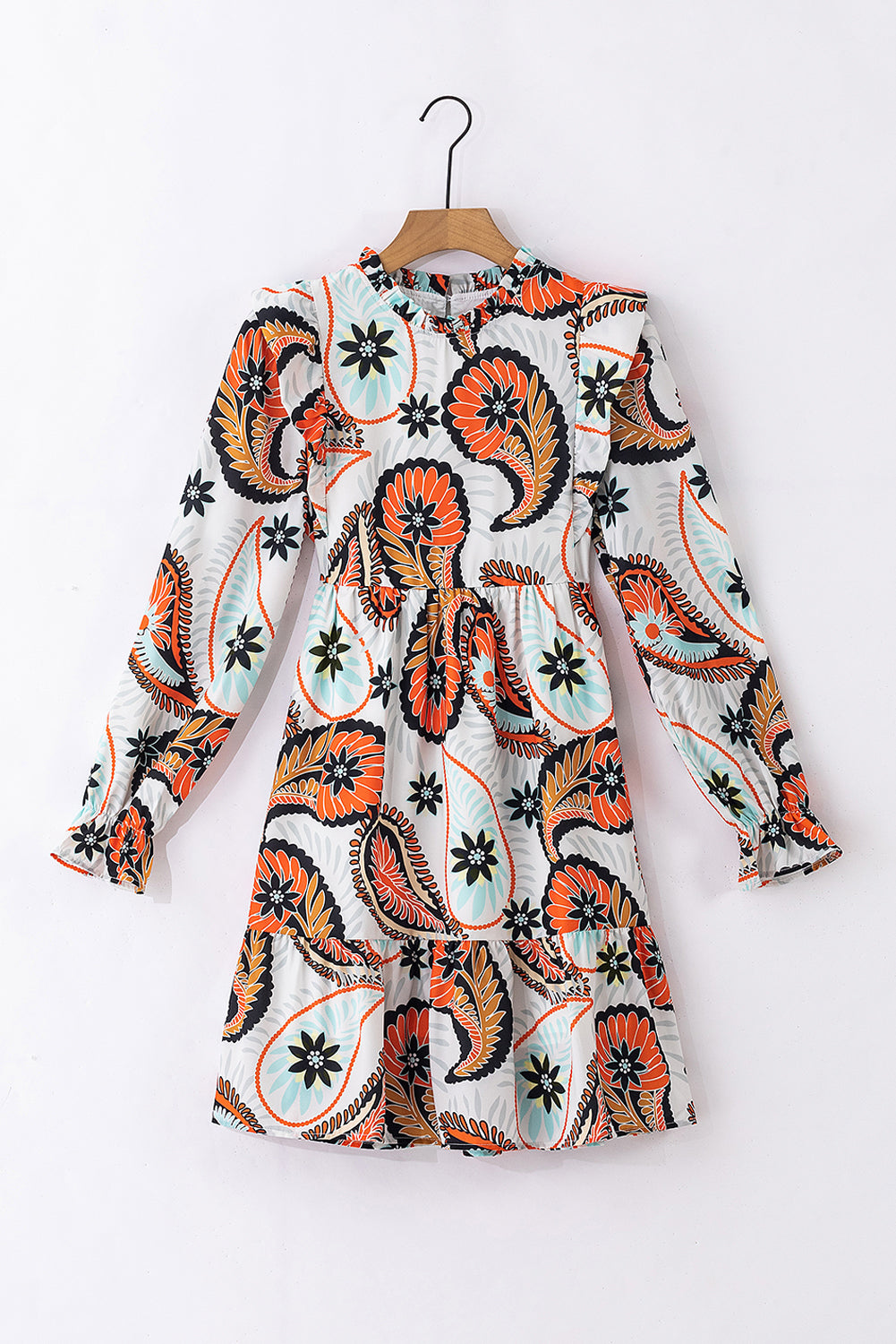 White Printed Boho Paisley Floral Print Puff Sleeve Tunic