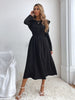 Ruched Ruffled Round Neck Long Sleeve Dress