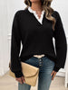 Devine Lace Detail Notched Long Sleeve Sweater