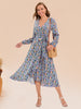 Full Size Printed Surplice Long Sleeve Dress