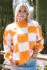 Orange Checkered Bishop Sleeve Sweater