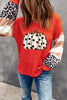 Red Polka Dot Pumpkin Print Leopard Stripe Colorblock Top