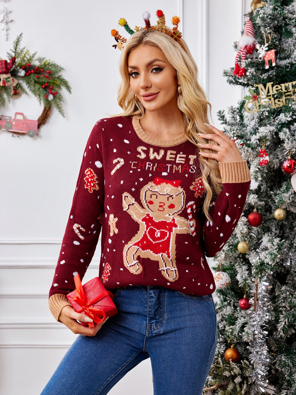 Gingerbread Round Neck Long Sleeve Sweater