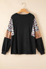 Black Plus Size Leopard Sequin Patchwork Long Sleeve Top