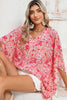 Pink Boho Floral Print V Neck Oversized Blouse