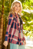 Red Plaid Casual Draped Open Front Cardigan