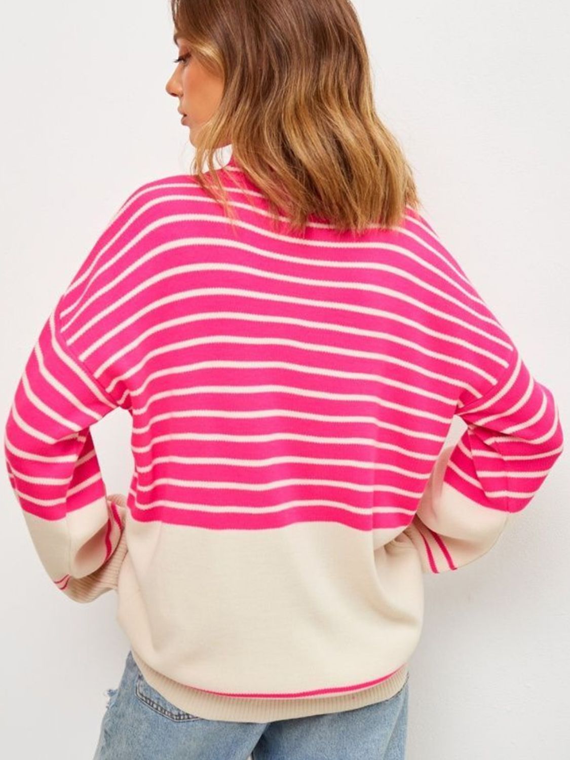 Striped Mock Neck Long Sleeve Sweater