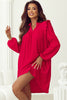 Fiery Red Textured Ruffled Trim V Neck Loose Fit Tunic