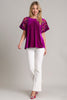 Umgee Full Size Velvet Embroidery Short Sleeve Blouse