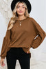 Brown Solid Color Textured Pullover Casual Long Sleeve Top