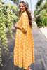 Yellow Flower Print Bracelet Sleeve Buttons Collared Maxi Dress