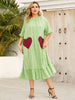 Plus Size Frill Heart Striped Half Sleeve Dress