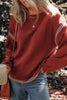 Red Dahlia Color Contrast Trim Drop Shoulder Crew Neck Sweater