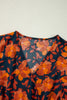 Orange Floral Print Faux Wrap Belted Dress