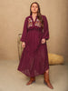 Plus Size Embroidered Polka Dot Tie Neck Long Sleeve Midi Dress