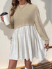 Perfee Contrast Round Neck Long Sleeve Mini Dress