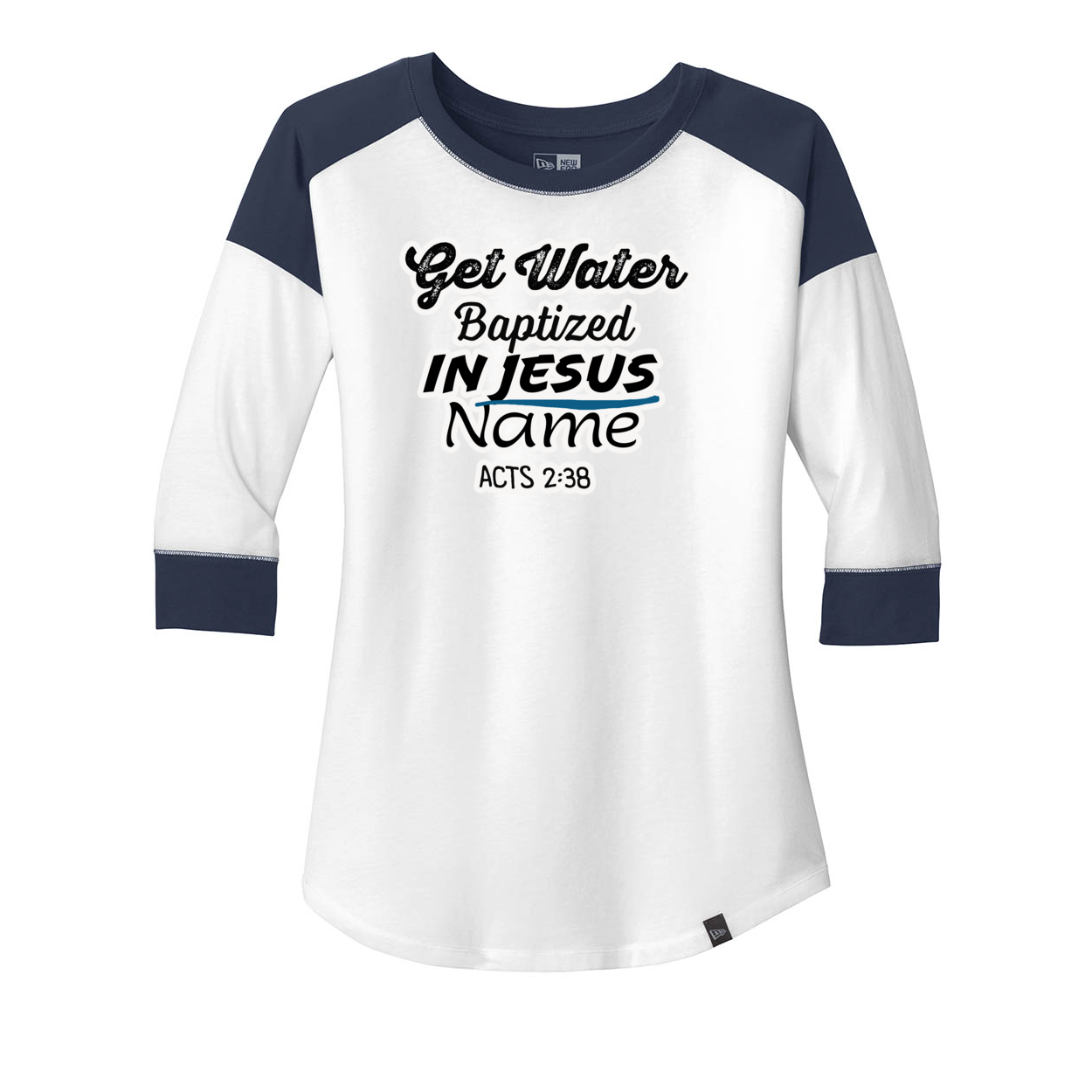 Water Baptize Acts 2:38 Ladies Heritage Blend 3/4-Sleeve Baseball Raglan Tee. LNEA104