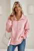 Light Pink Solid Textured Half Zipper Collared Sweatshirt