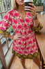 Printed V-Neck Three-Quarter Sleeve Dress