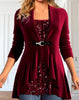 Autumn And Winter New European And American Sequin Stitching False Two-piece Suit Top For Women