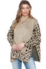 Khaki Leopard Casual Side Slit High Neck Oversized Sweater