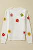 Crochet Flower Round Neck Sweater