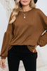 Brown Solid Color Textured Pullover Casual Long Sleeve Top