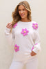 Crochet Flower Round Neck Long Sleeve Sweater