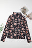 Black Floral Mesh Mock Neck Long Sleeve Slim Fit Top