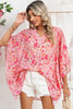 Pink Boho Floral Print V Neck Oversized Blouse