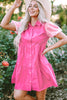 Bonbon Sequined Bubble Sleeve Tiered Ruffled Shirt Dress